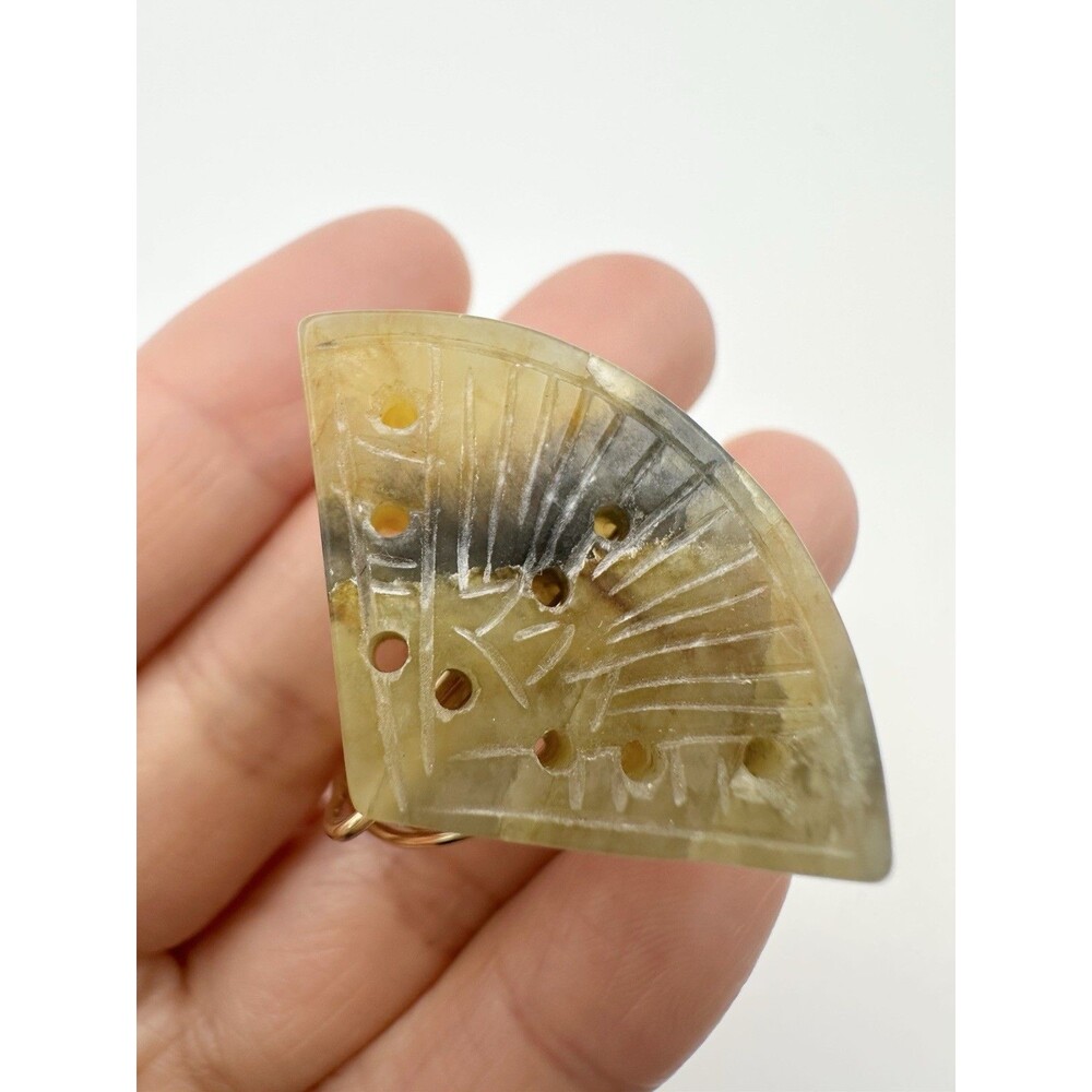 Gold Plated Natural Carved Jade Ring Size 7